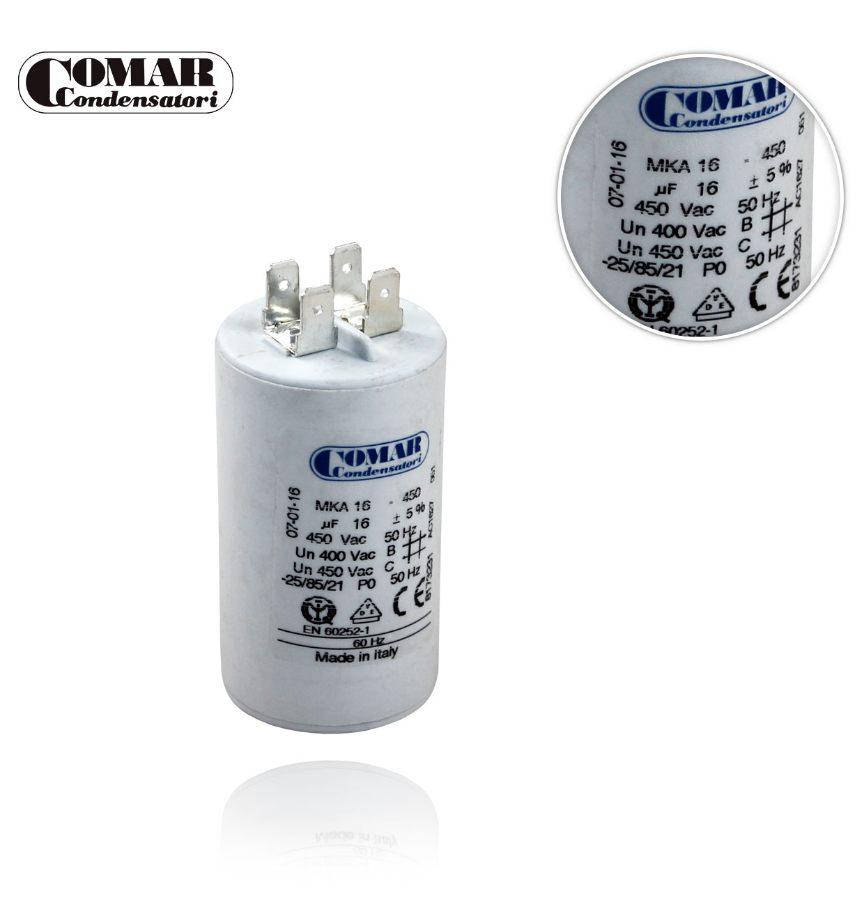 CON/ 16 MKA  450V WITHOUT SCREW 40x70 DOUBLE FASTON CAPACITOR