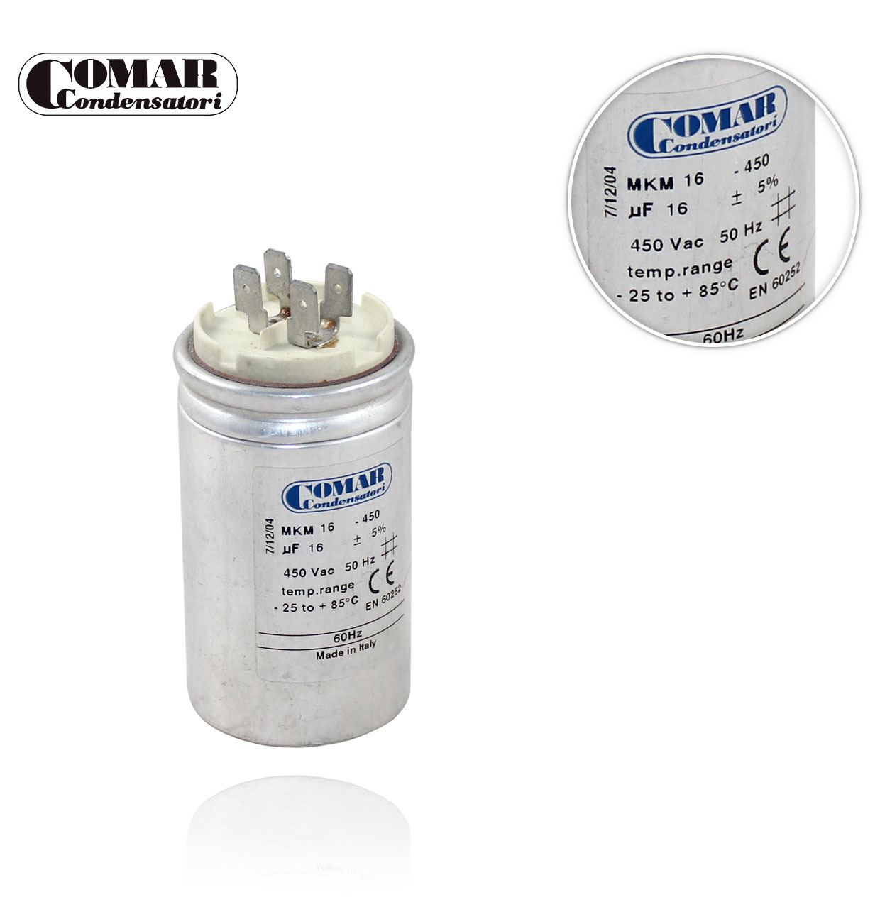 CON/ 16 MKM ALUMINIUM 450V WITHOUT SCREW 45x80 DOUBLE FASTON CAPACITOR