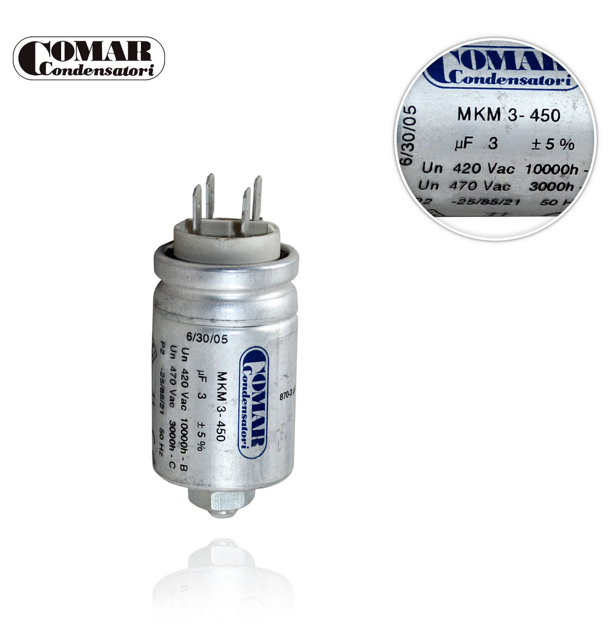 CON/ 3 MKM ALUMINIUM 450V WITHOUT SCREW 30x64 DOUBLE FASTON CAPACITOR