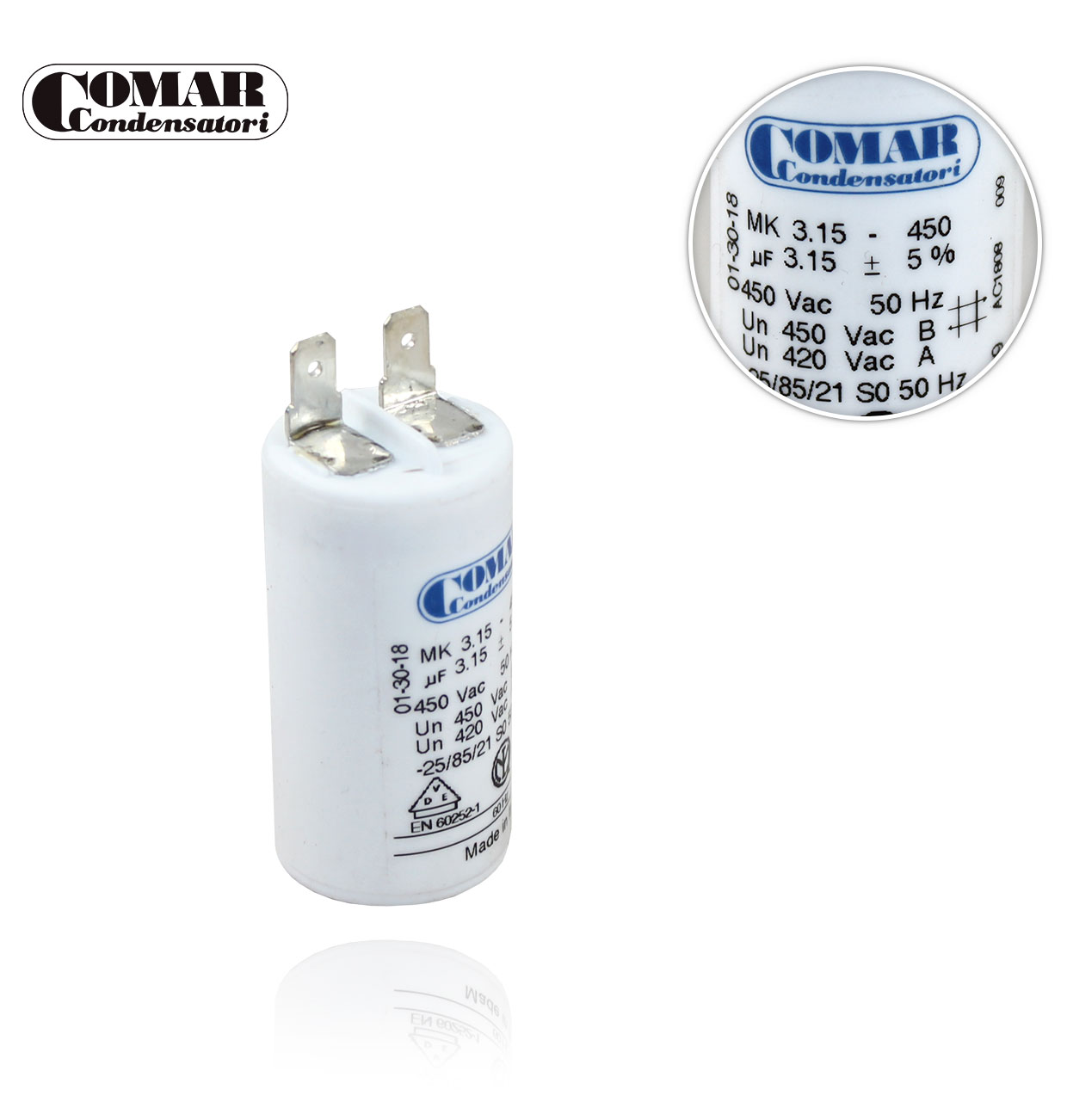 CON/ 3.15µF 450V WITHOUT SCREW 30x57 SINGLE FASTON CAPACITOR