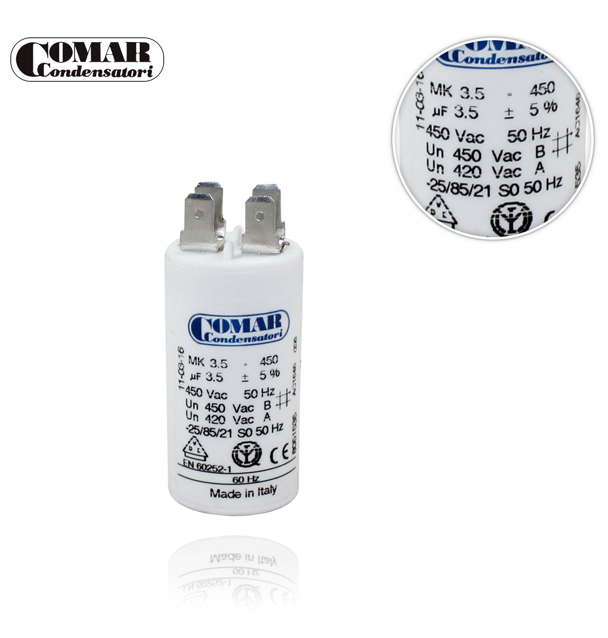 CON/ SIMEL 3.50µF 450V WITHOUT SCREW 30x55 DOUBLE FASTON CAPACITOR