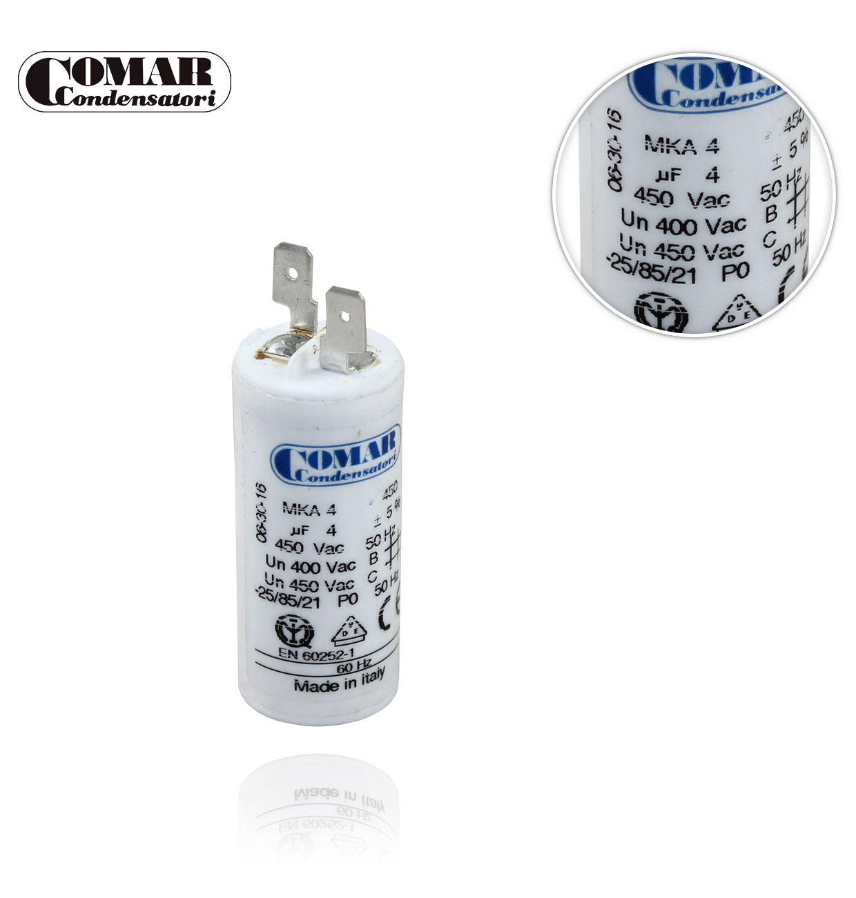 CON/ 4µF 450V WITHOUT SCREW 25x57 SINGLE FASTON CAPACITOR