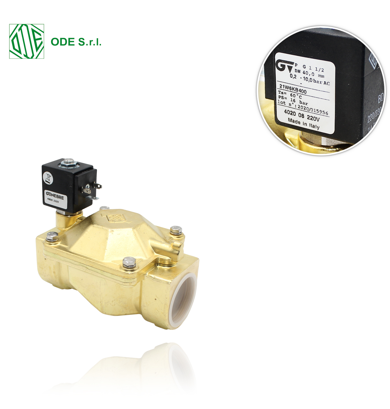 NC R1"1/2 220V/50Hz ODE indirect acting 2-way SOLENOID VALVE for water