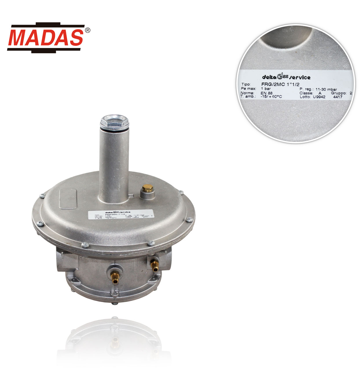FRG/2MC.40 1"1/2 1bar 13-23mbar with Madas gas regulator with filter