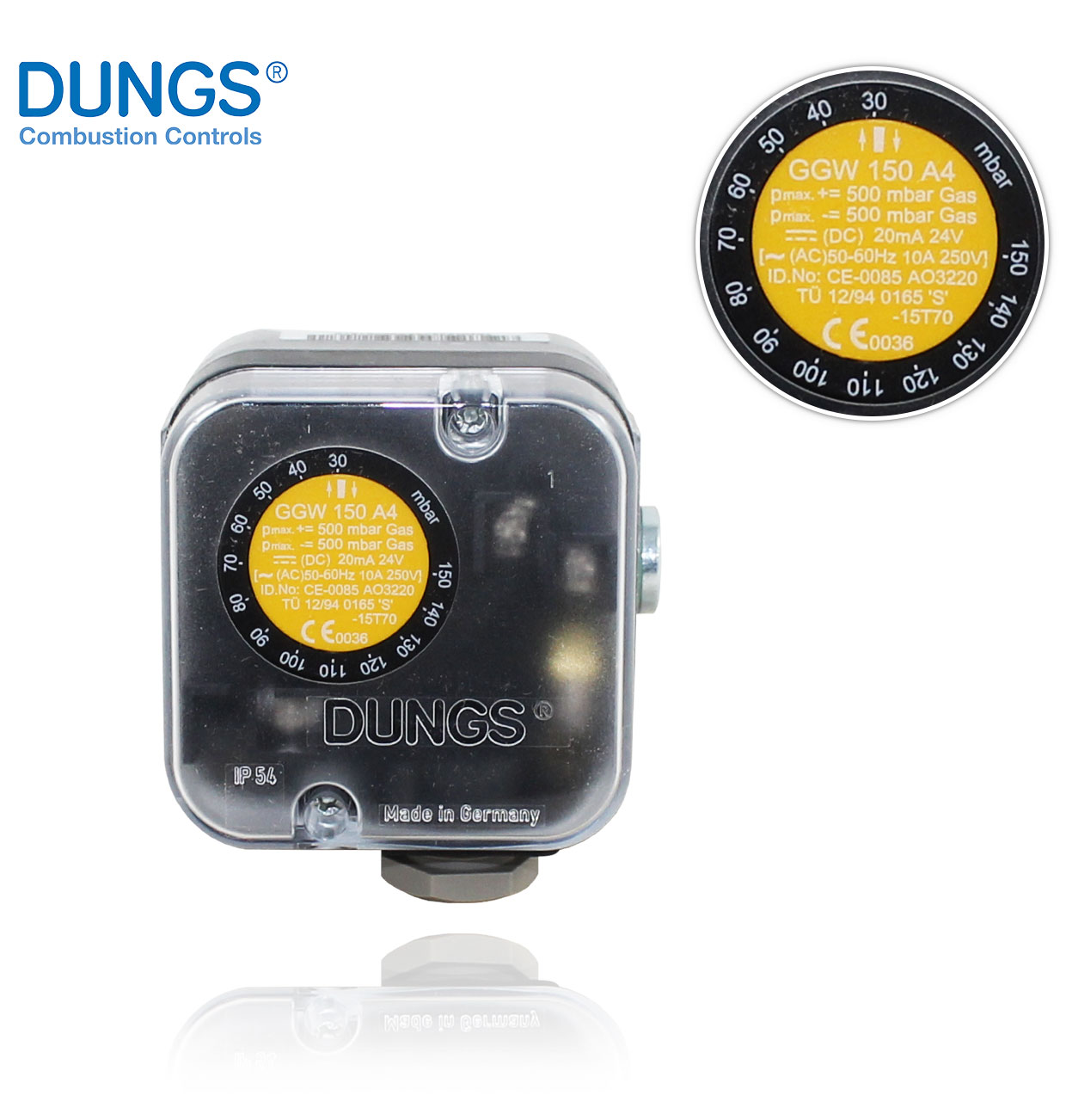 GGW 150 A4 30 A 150mbar. FOR DUNGS 248295 GAS AND/OR AIR DIFFERENTIAL PRESSURE SWITCH