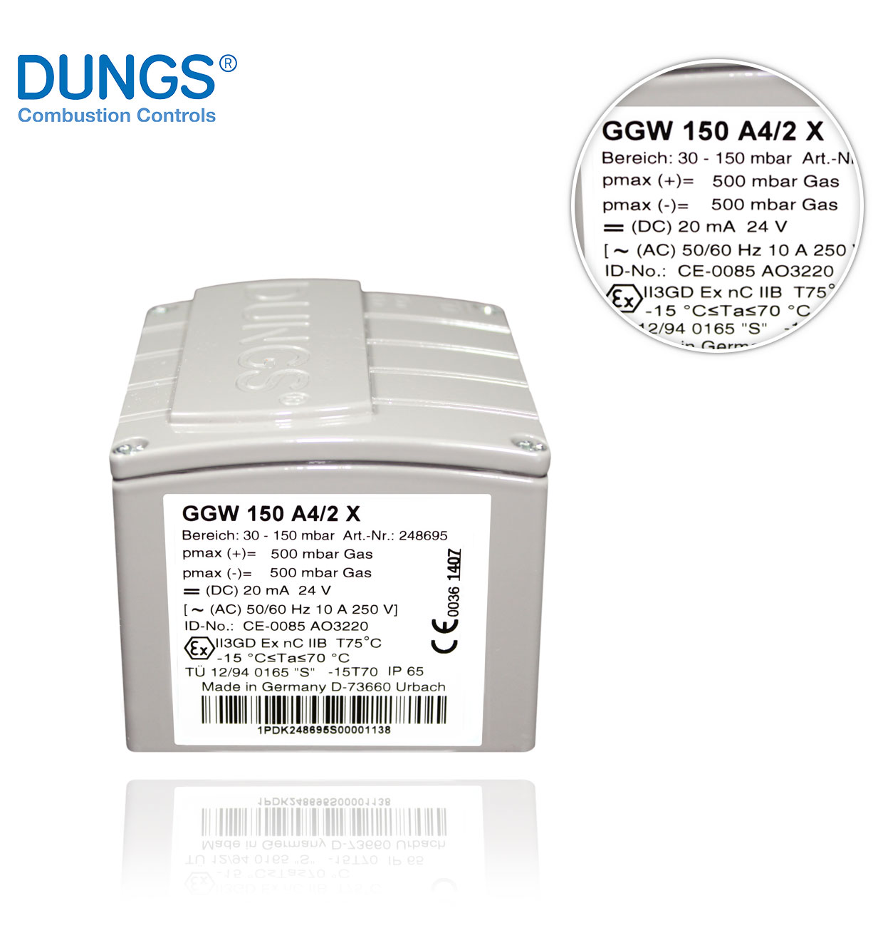 DUNGS 248695 GGW 150 A4/2 X 30-150mbar. ATEX Z2-22 FOR GAS AND/OR AIR