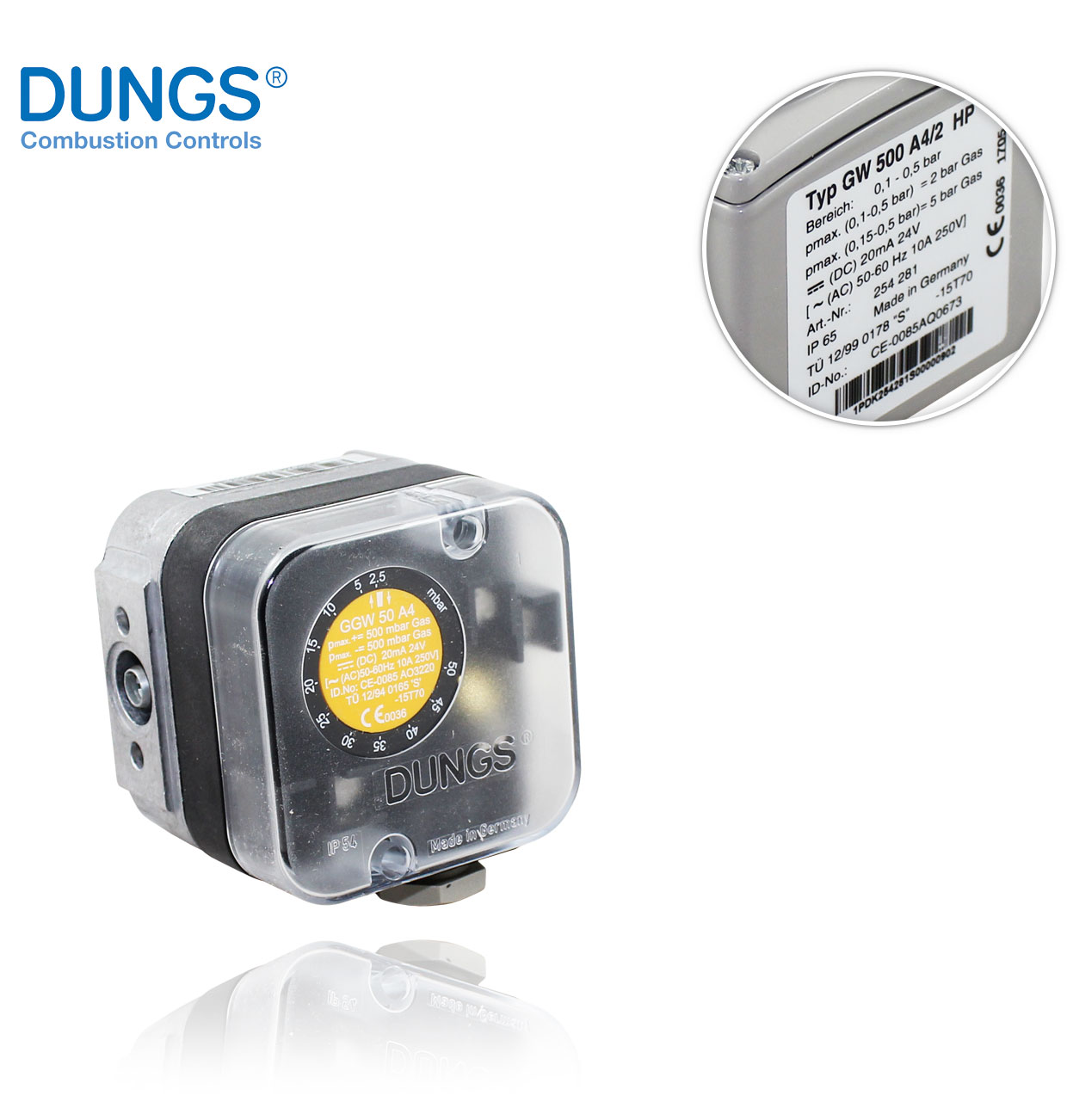 GGW 50 A4 2.5 A 50mbar FOR DUNGS 246176 GAS AND/OR AIR DIFFERENTIAL PRESSURE SWITCH