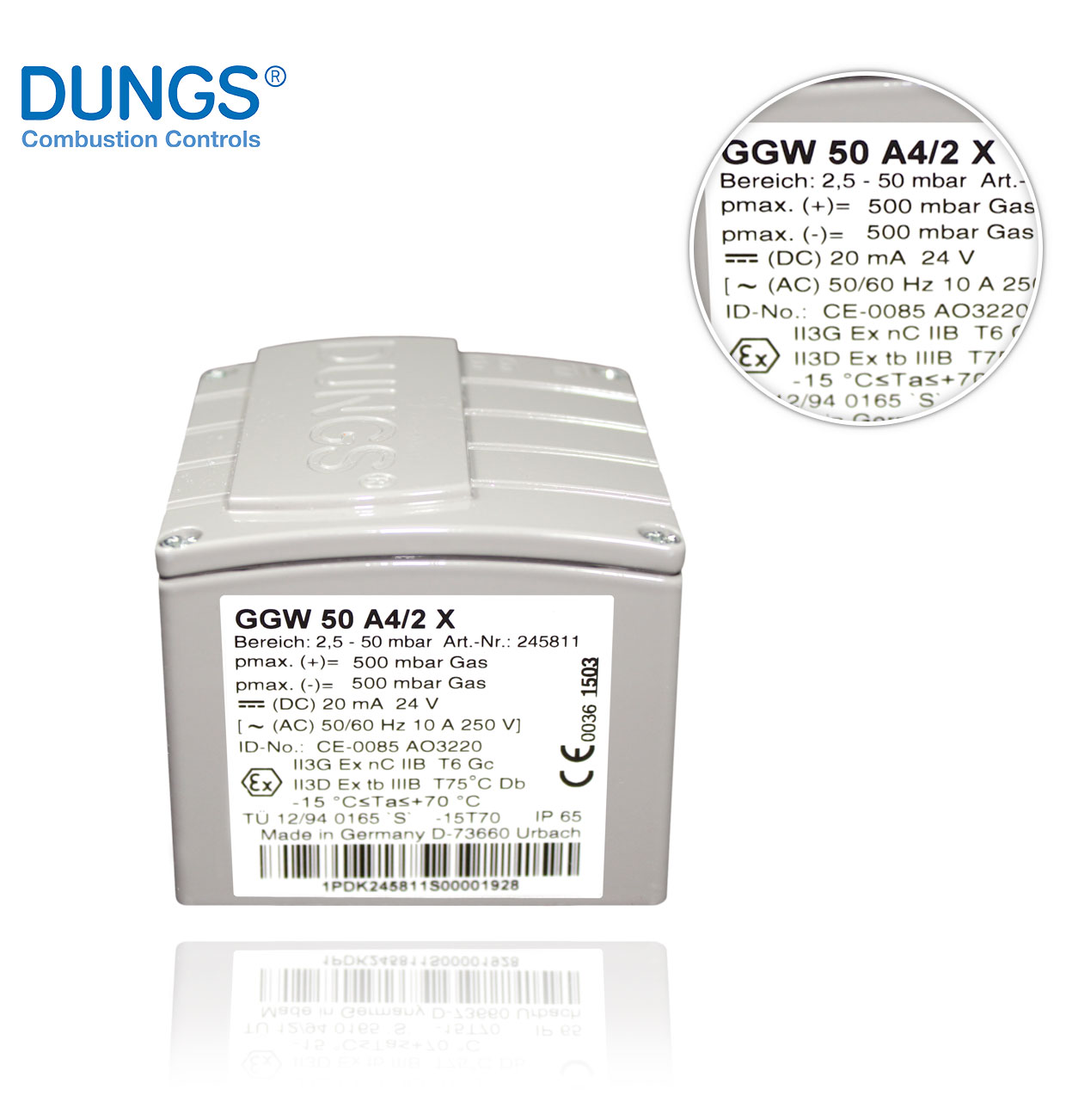 DUNGS 245811 GGW 50 A4/2 X 2.5-50mbar FOR GAS AND/OR AIR ATEX Z2-22 PRESSURE SWITCH