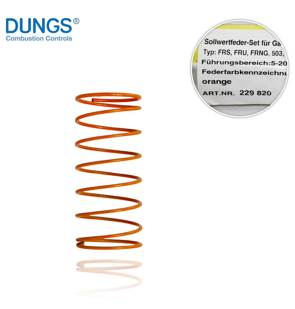 ORANGE SPRING FOR FRS 503/505 AND FRI 505/507 5-20mbar. DUNGS 229820