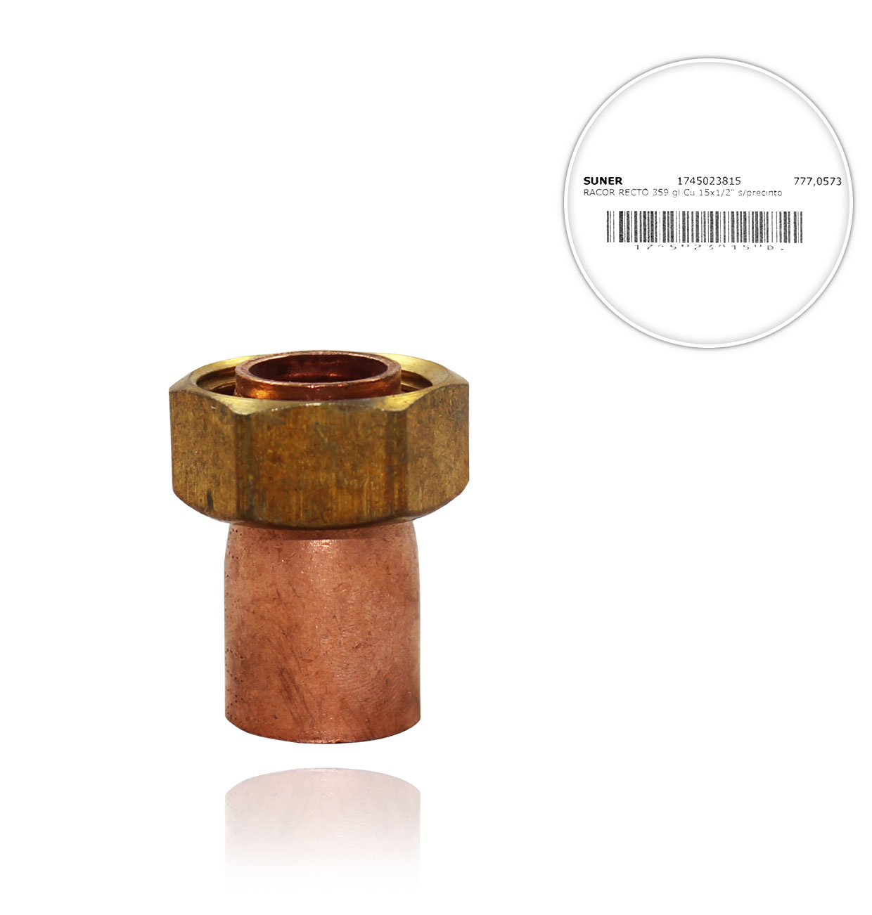359 gl Cu 15x1/2" STRAIGHT FITTING without seal