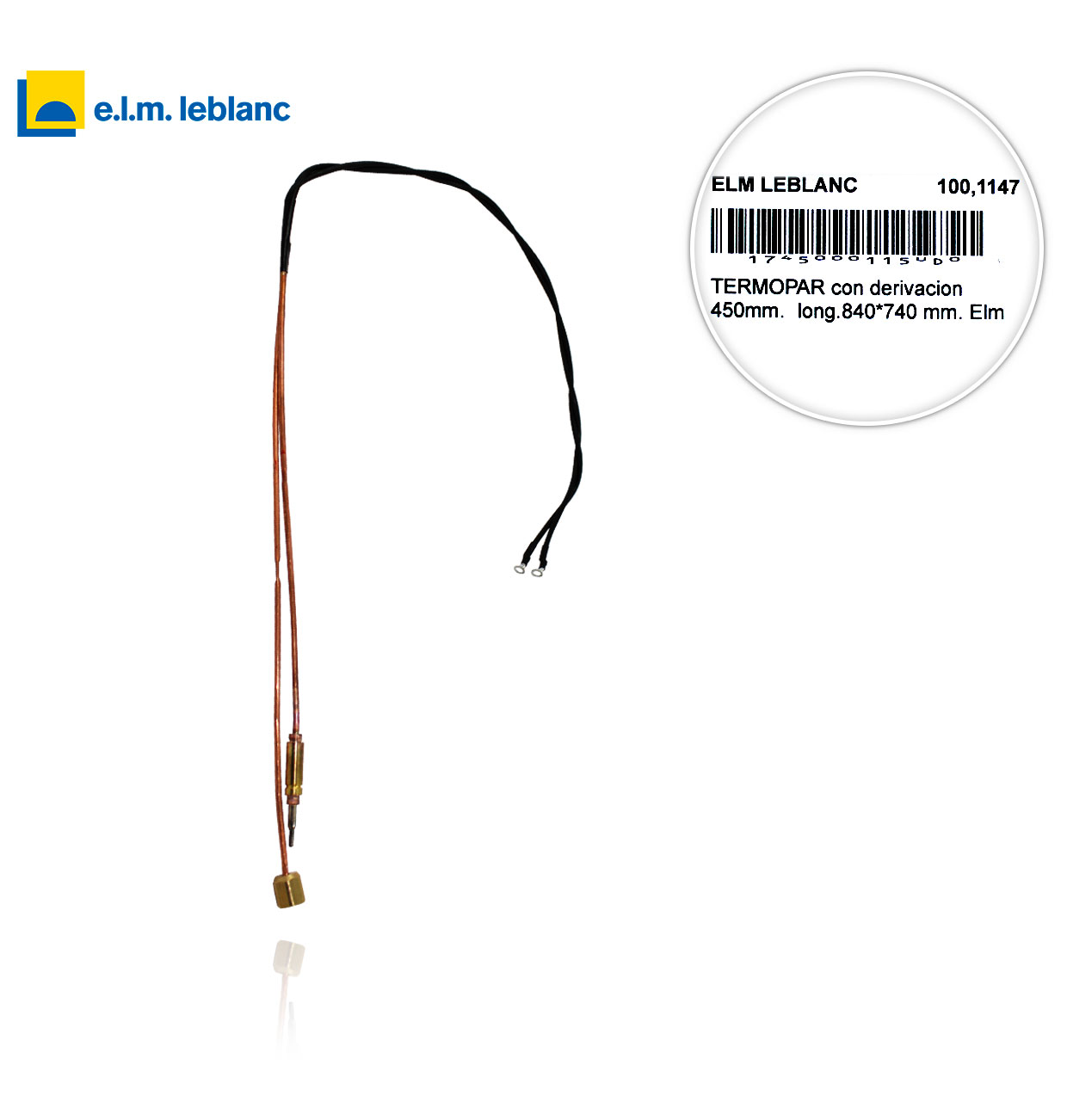 450mm  840x740 mm-long Elm Leblanc THERMOCOUPLE with bypass