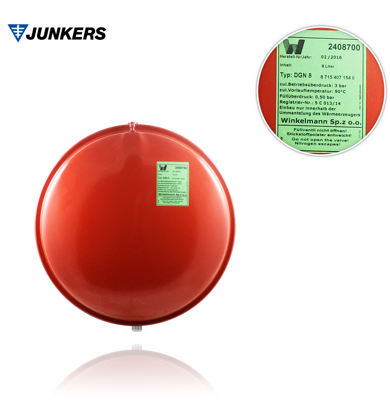 ZWA24/ ZWC28/1 / ZWC24-1 / ZWE242AE23 8L  JUNKERS EXPANSION VESSEL